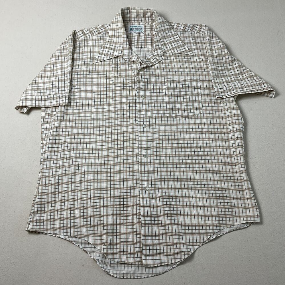 Vintage 70s Kmart Mens Large Button Down Shirt Dagger collar Brown stripe